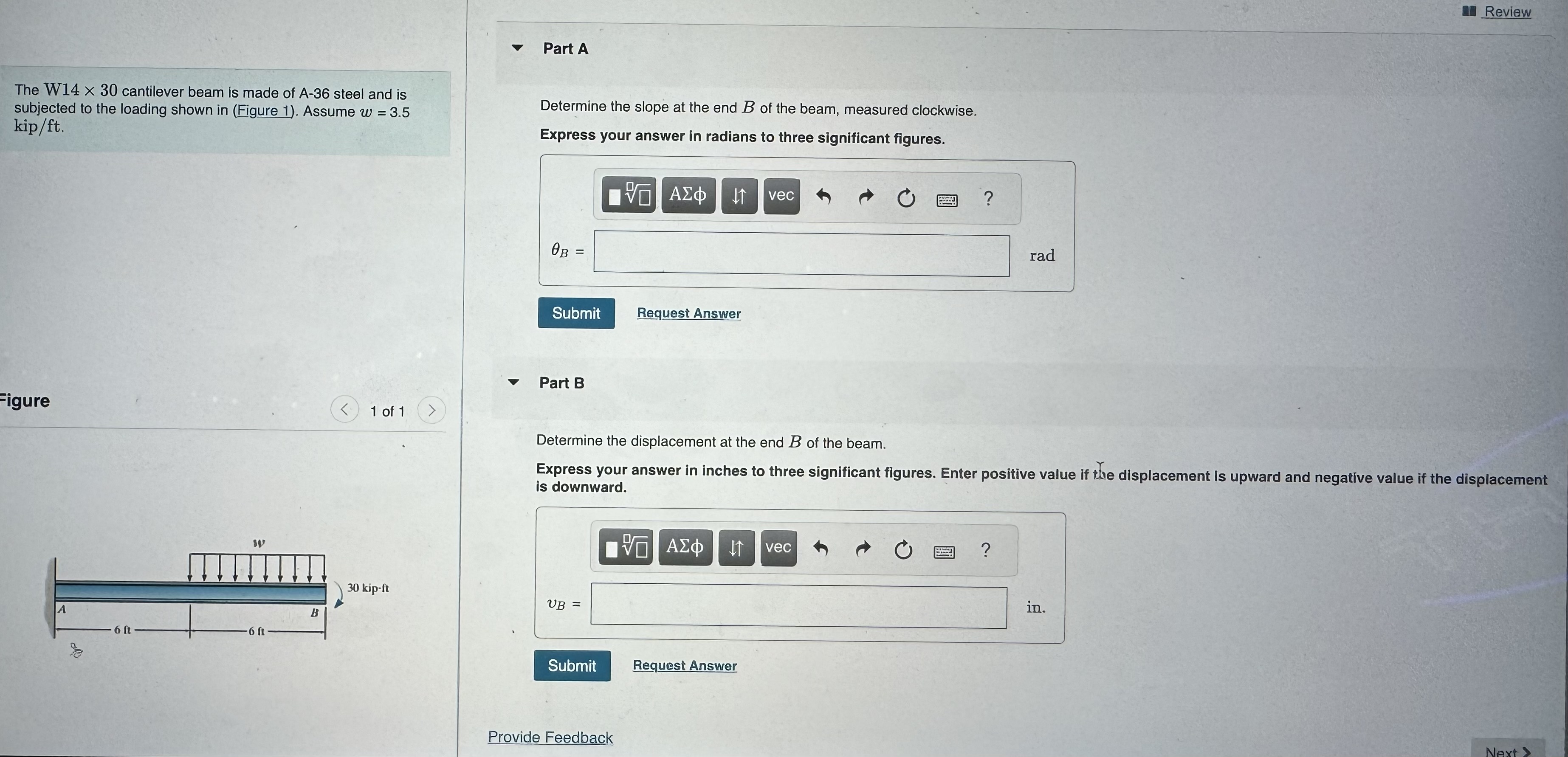 Part A The W 1 4 3 0 cantilever beam is made of A