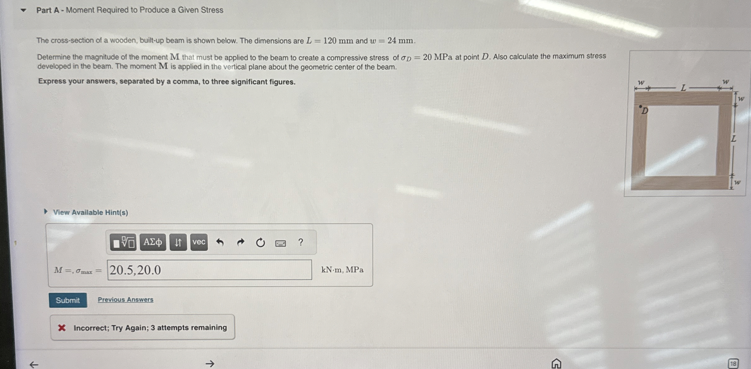 The cross - section of a wooden, built - up beam