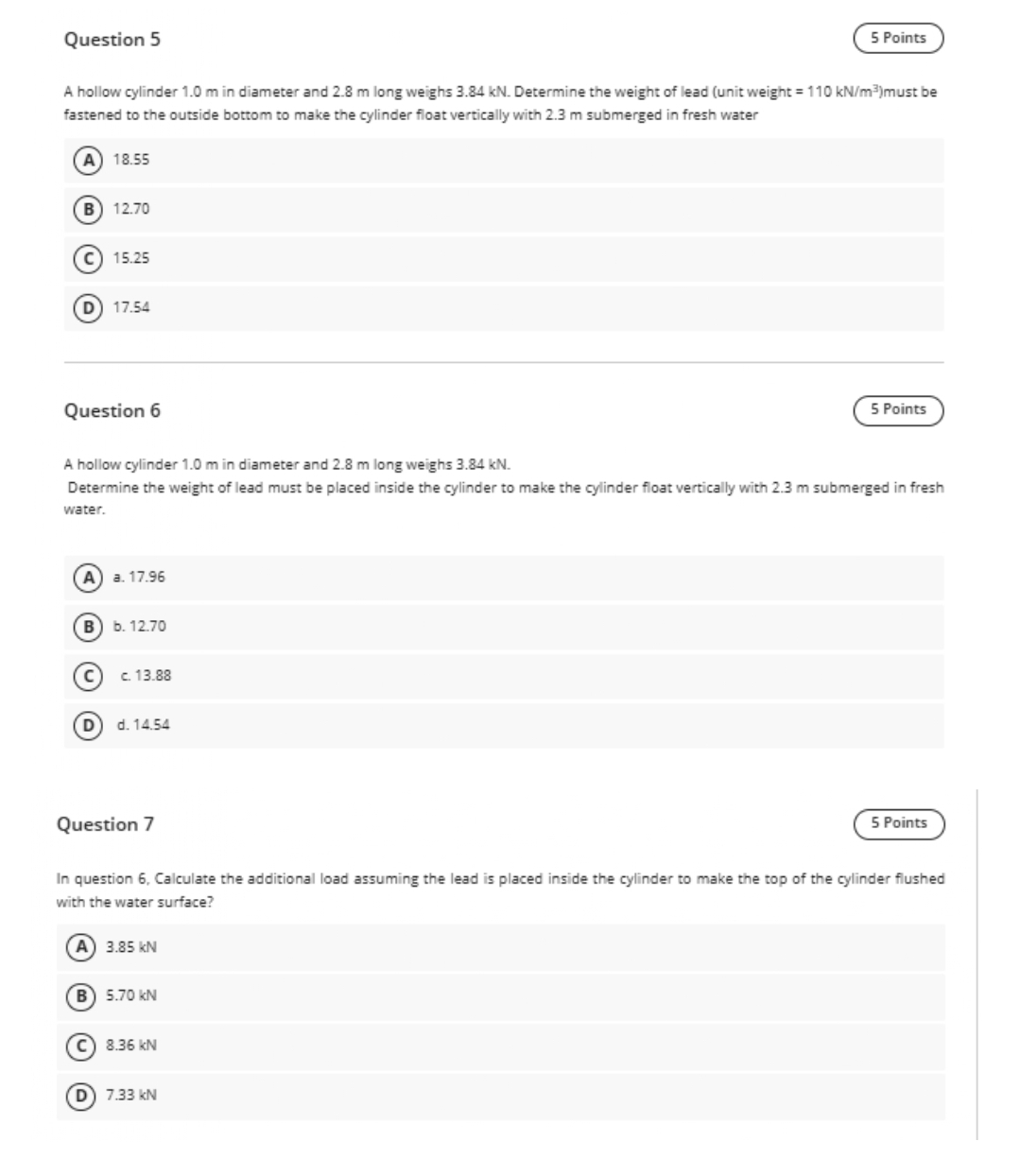 HYDRAULICS. Provide clear solutions. Question 5 A