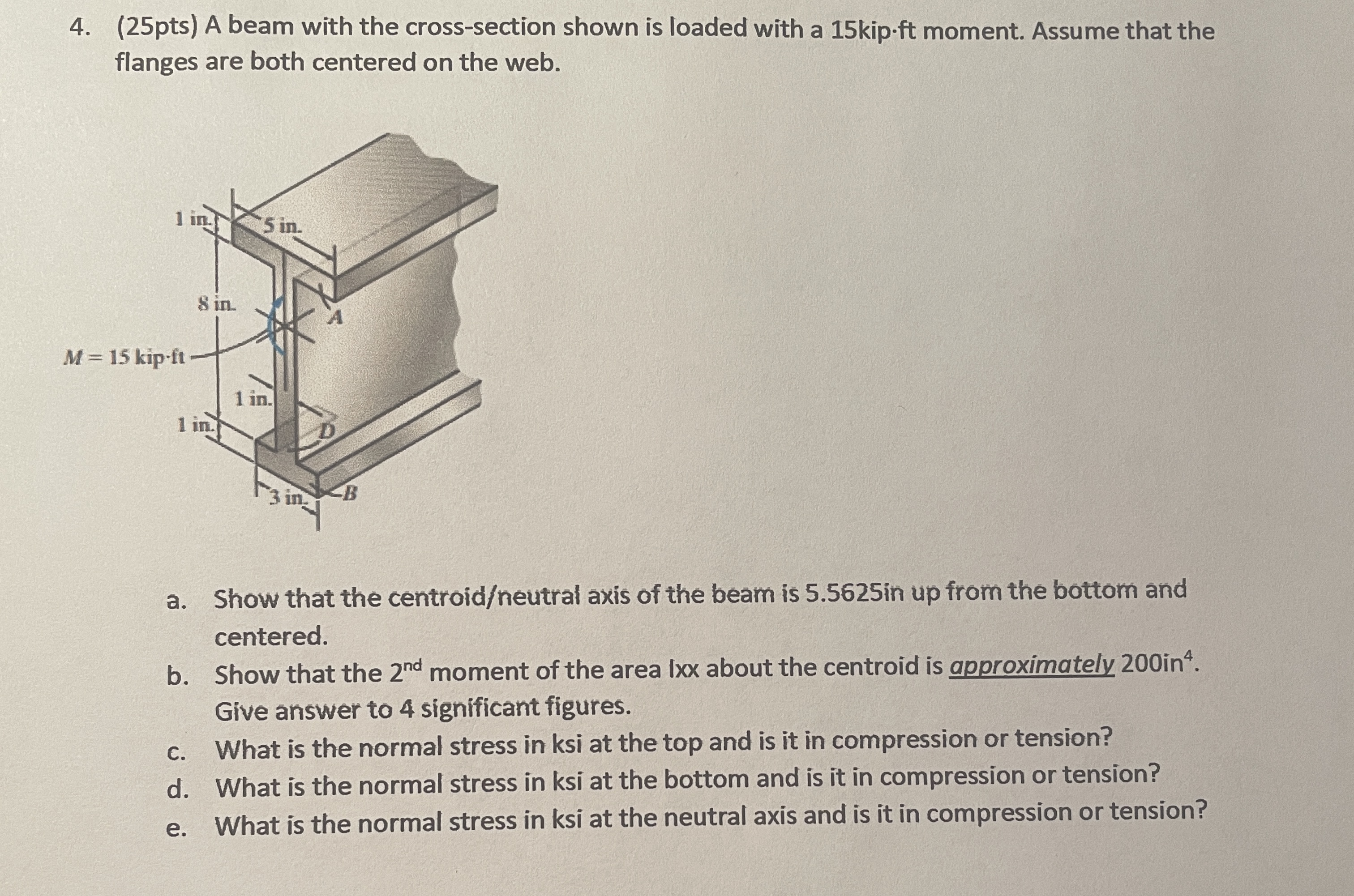 ( 2 5 pts ) A beam with the cross - section shown