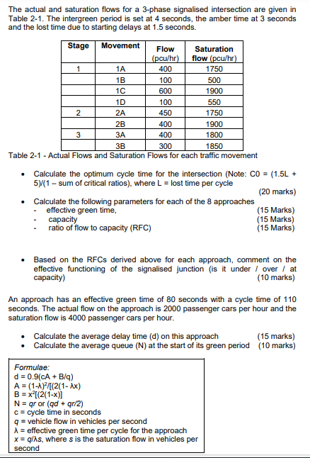The actual and saturation flows for a 3 - phase