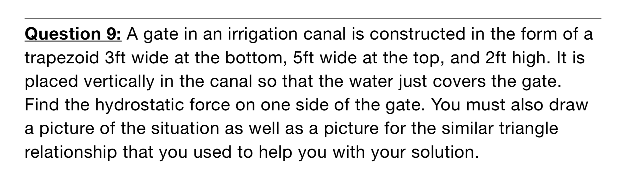 Question 9 : A gate in an irrigation canal is