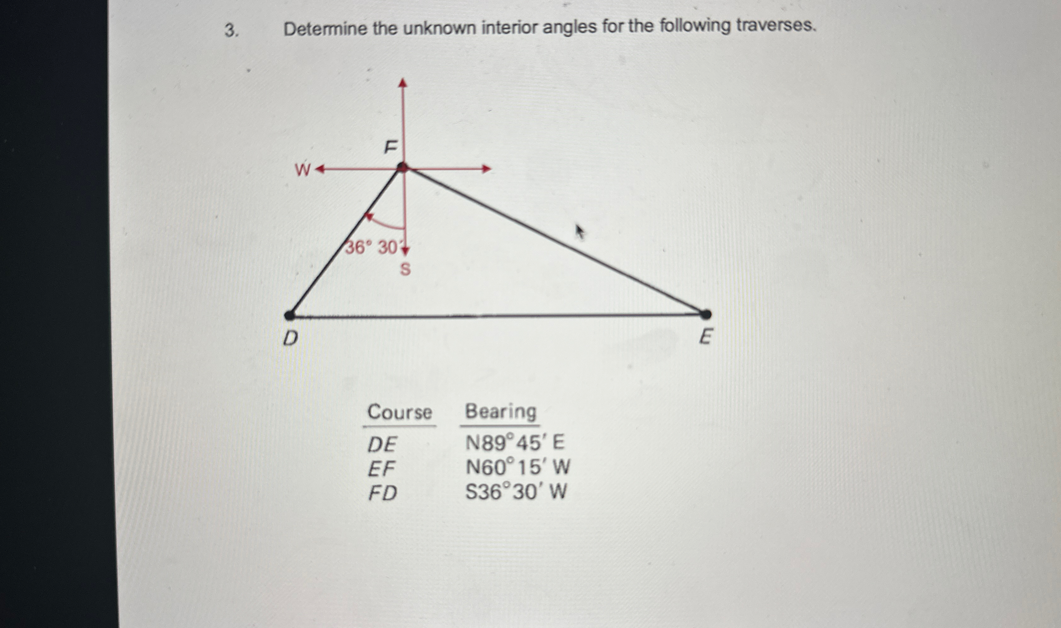 Determine the unknown interior angles for the