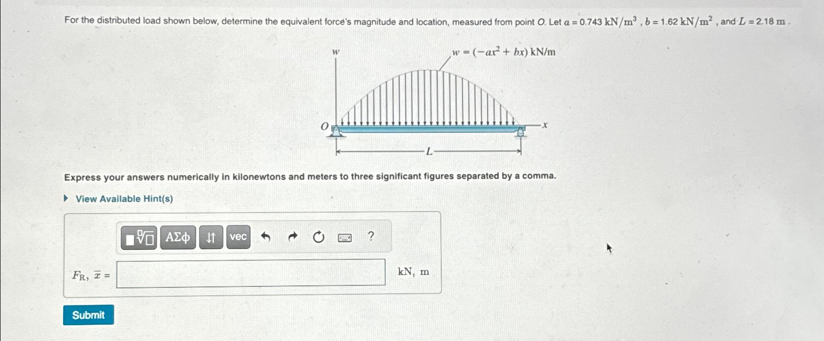 For the distributed load shown below, determine