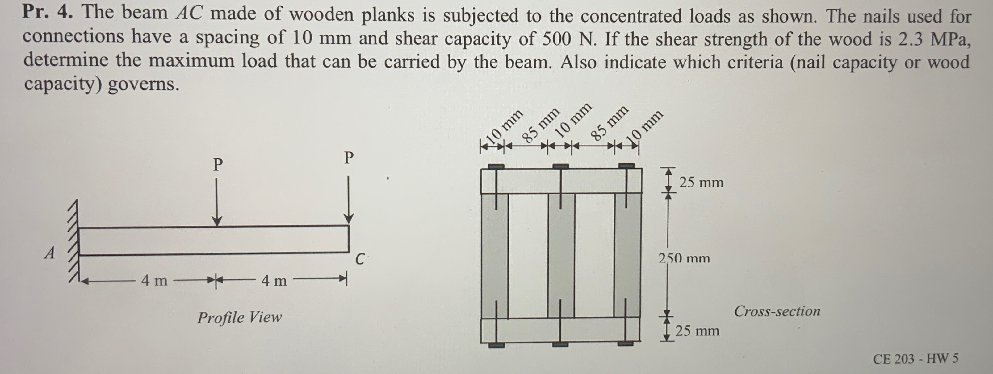 Pr . 4 . The beam A C made of wooden planks is
