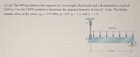 ( 1 2 pt ) The 8 0 0 - kg uniform bar supports