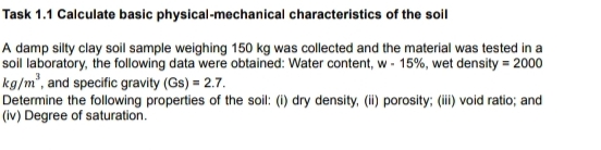Task 1 . 1 Calculate basic physical - mechanical