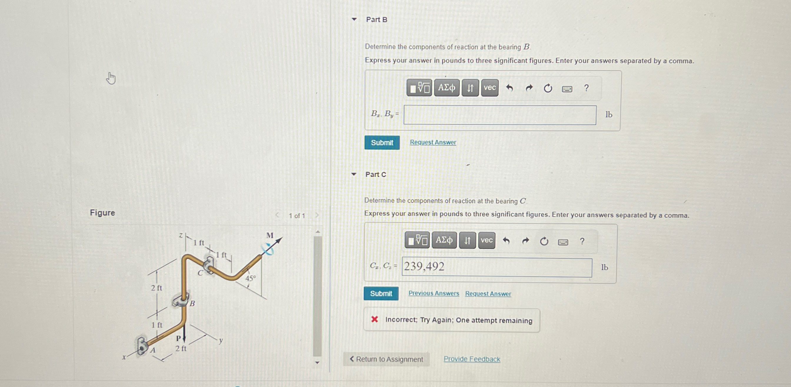 Part B Determine the components of reaction at