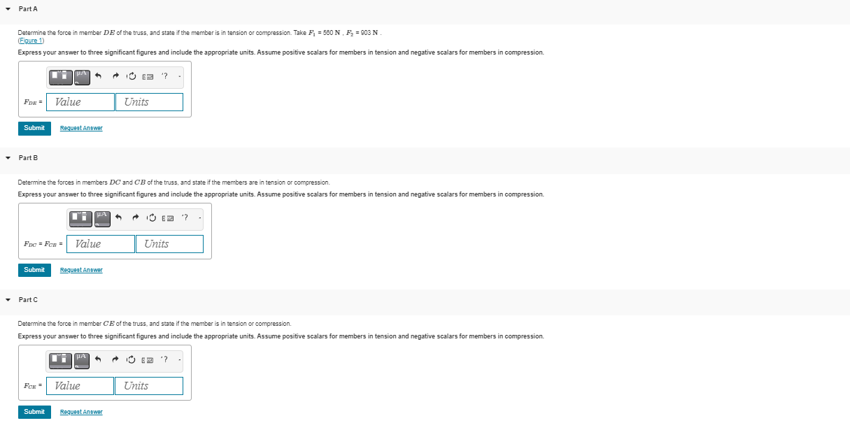 Part BDetermine the force in member D E of the