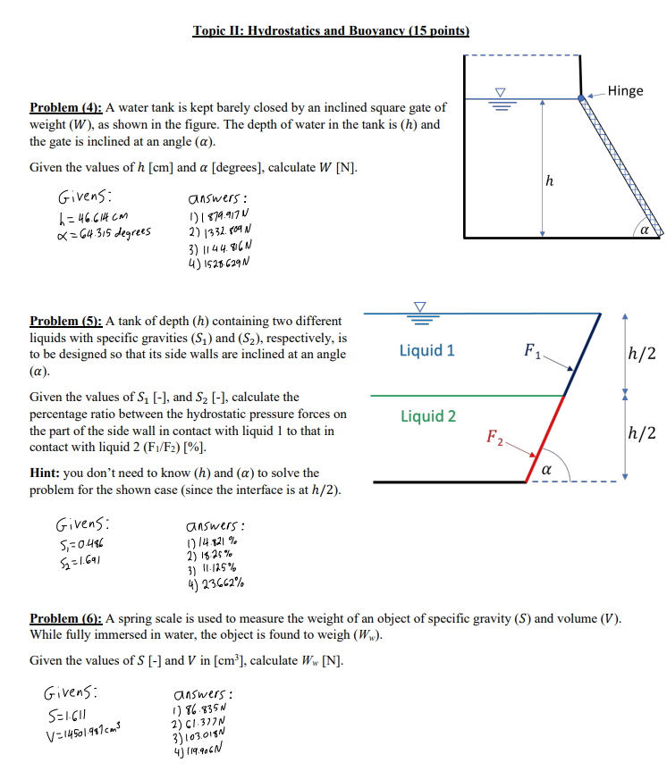 Topic II: Hydrostatics and Buovancy ( 1 5 points