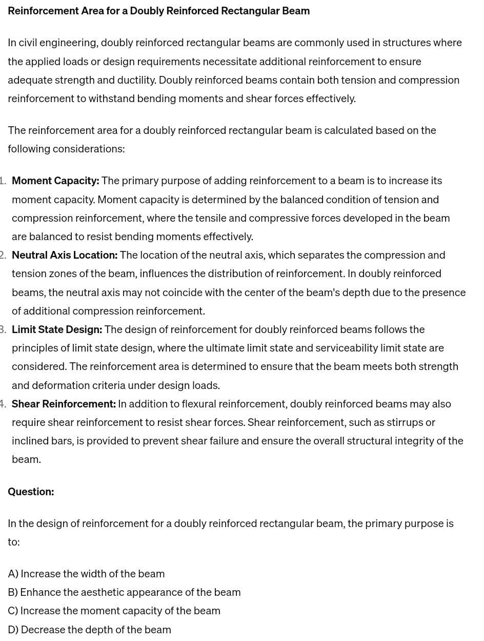 Reinforcement Area for a Doubly Reinforced