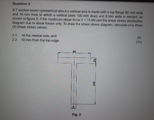 Question 2 A T section beam symmetrical about a