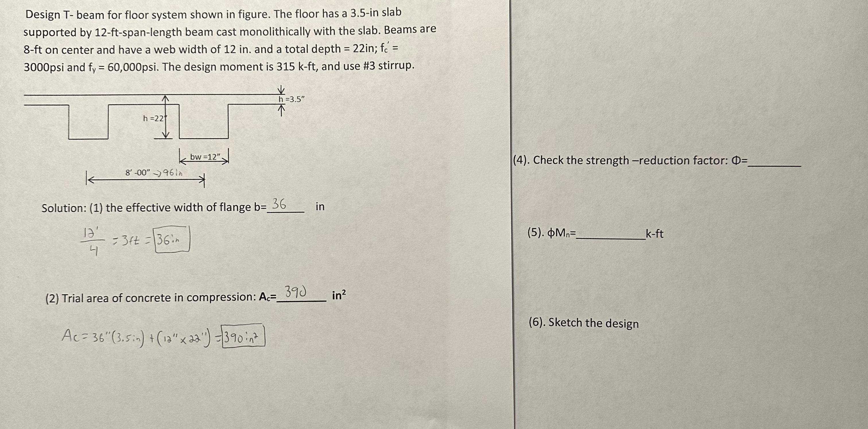 Design T - beam for floor system shown in figure.