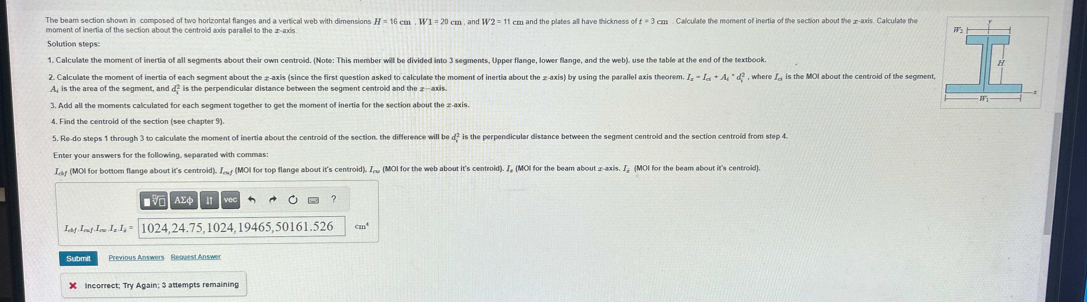 moment of inertia of the section about the