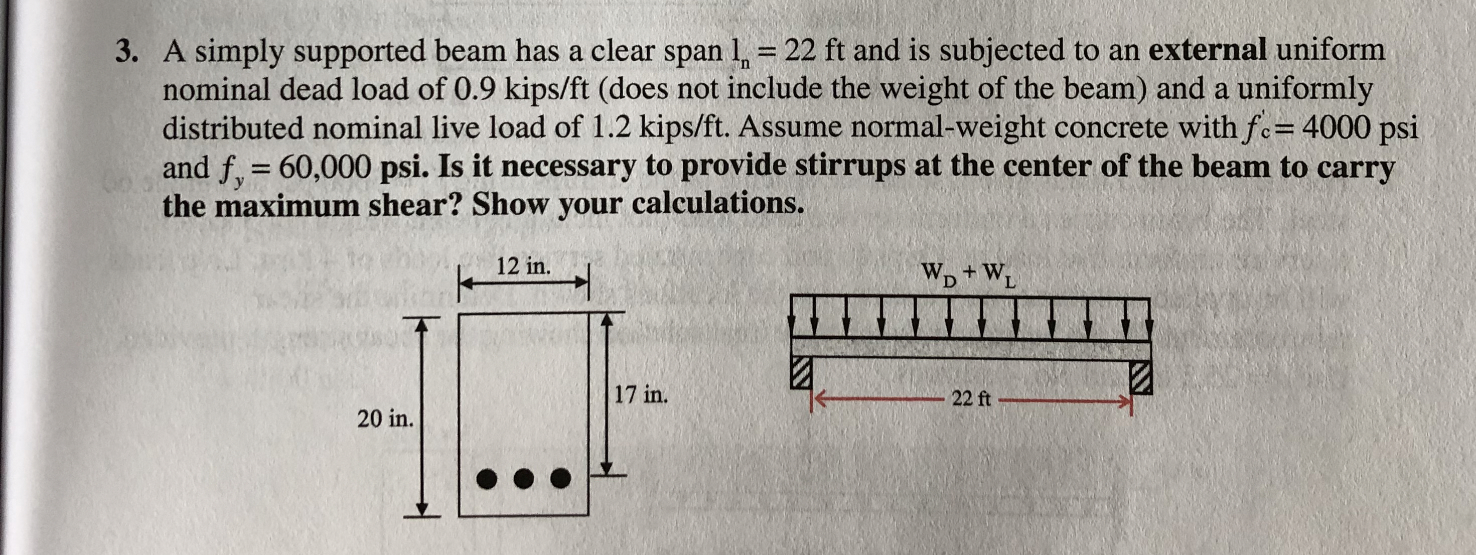 A simply supported beam has a clear span l n = 2