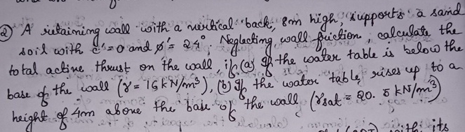 ( 2 ) A ritaining wall with a vertical back, 8 m