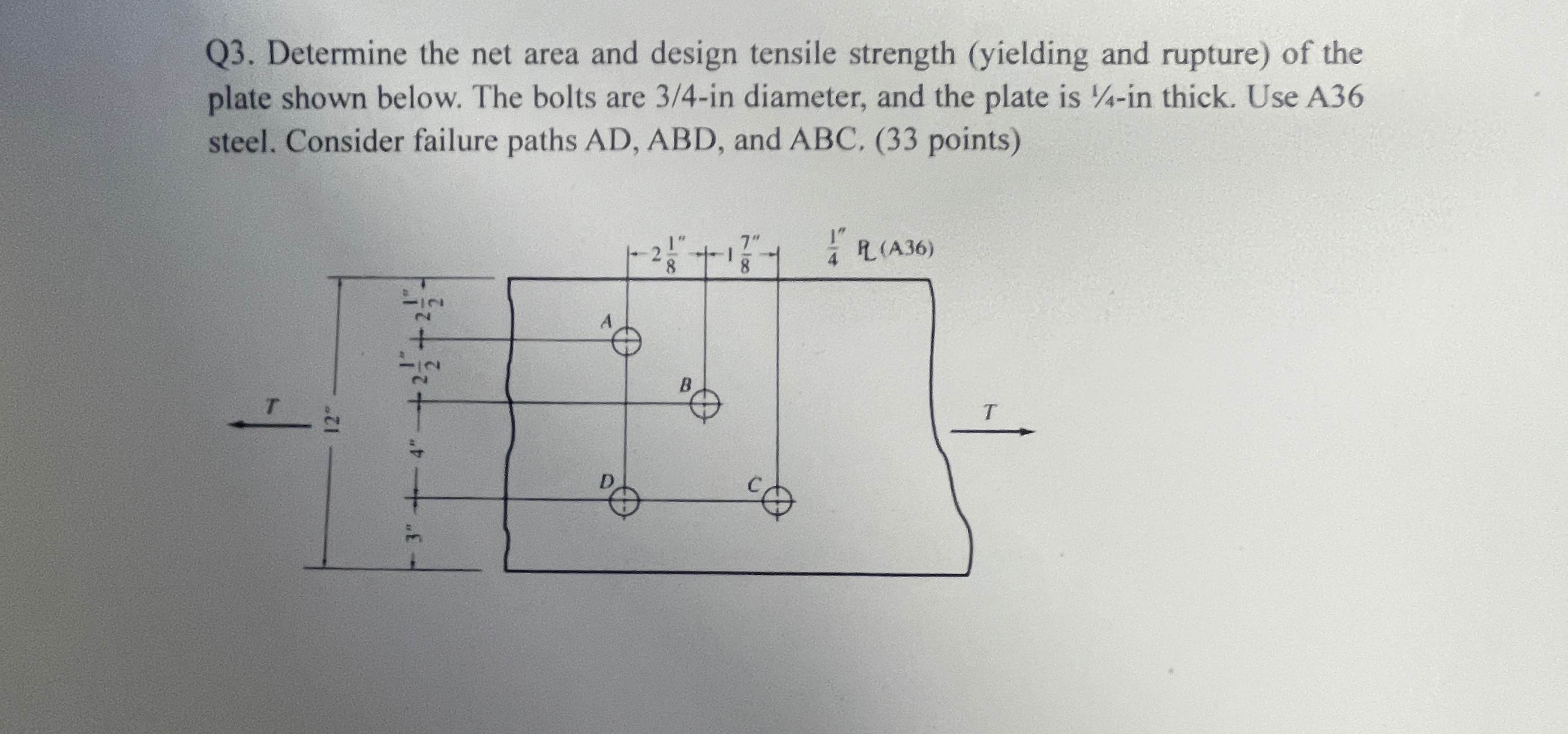 Q 3 . Determine the net area and design tensile