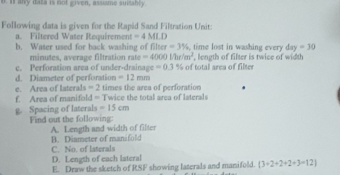 Following data is given for the Rapid Sand