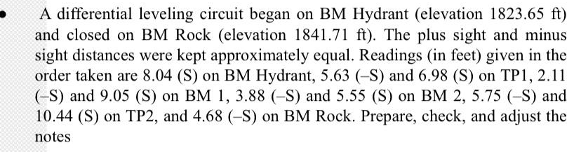 A differential leveling circuit began on BM