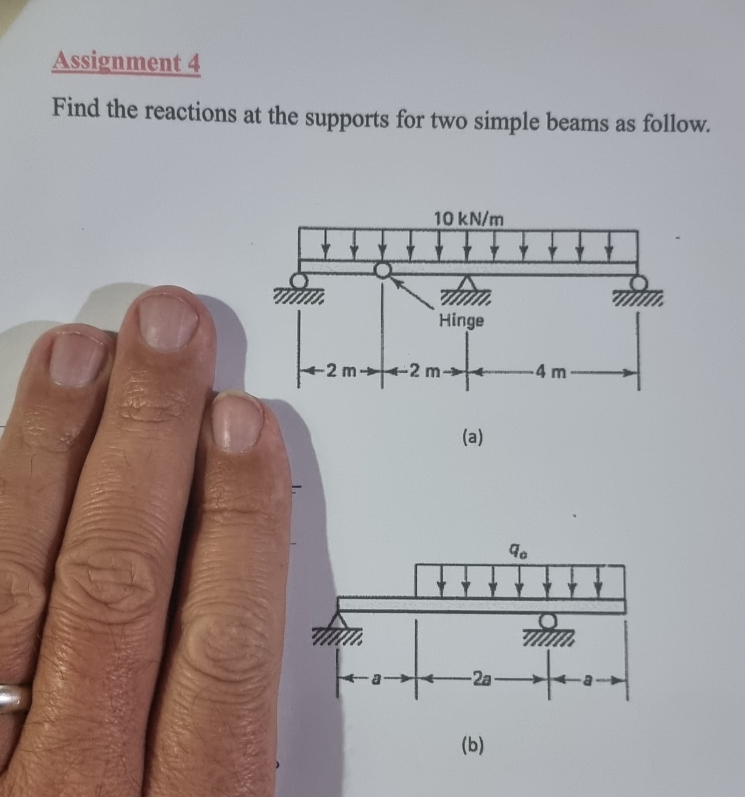 Assignment 4 Find the reactions at the supports