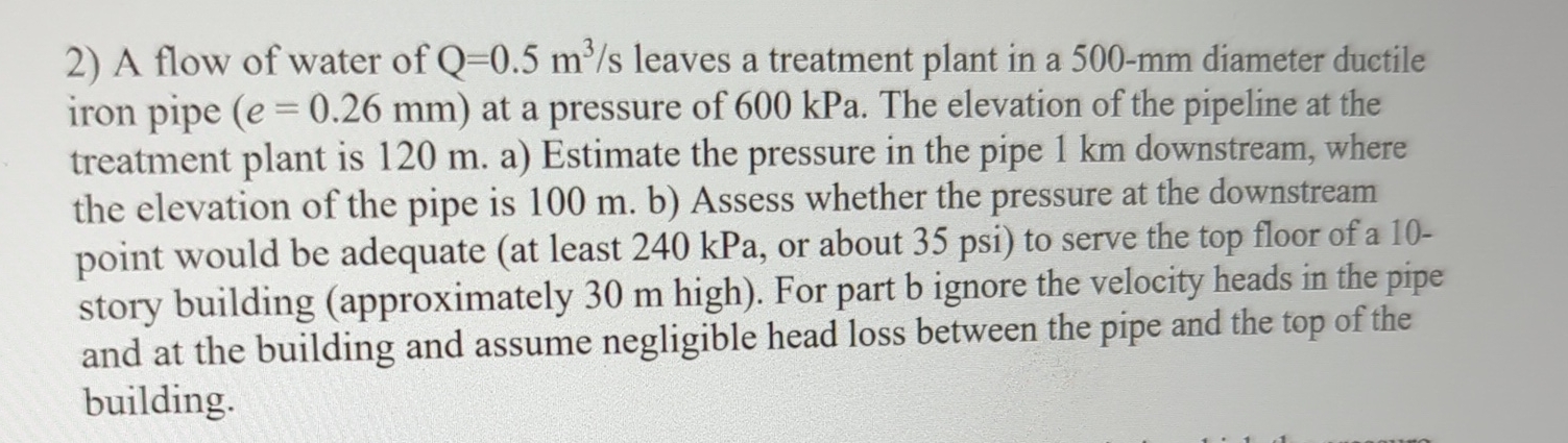 A flow of water of Q = 0 . 5 m 3 s leaves a