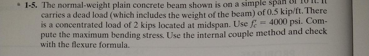 1-5. The normal-weight plain concrete beam shown