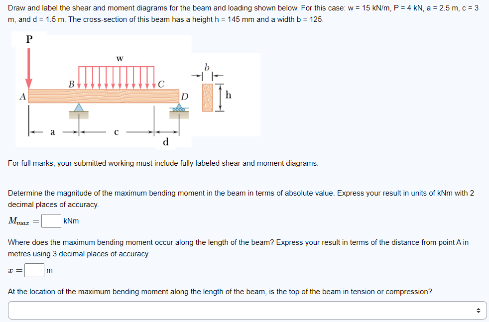 Draw and label the shear and moment diagrams for