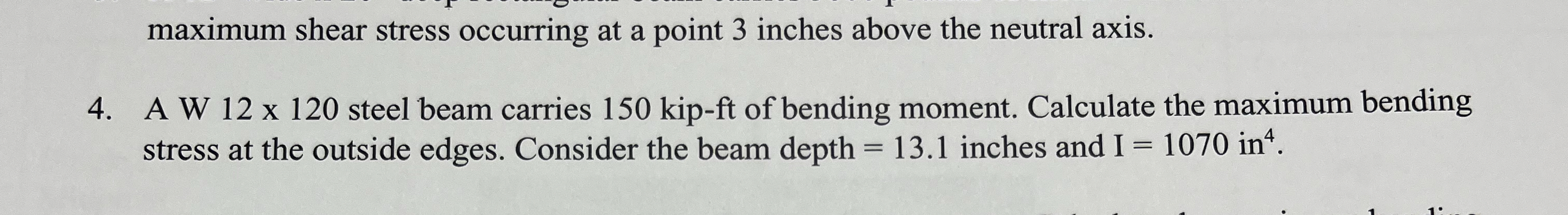 A W 1 2 1 2 0 steel beam carries 1 5 0 kip - f t