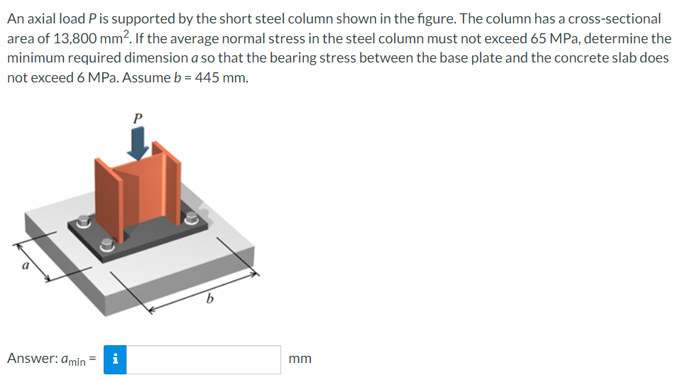 An axial load P is supported by the short steel