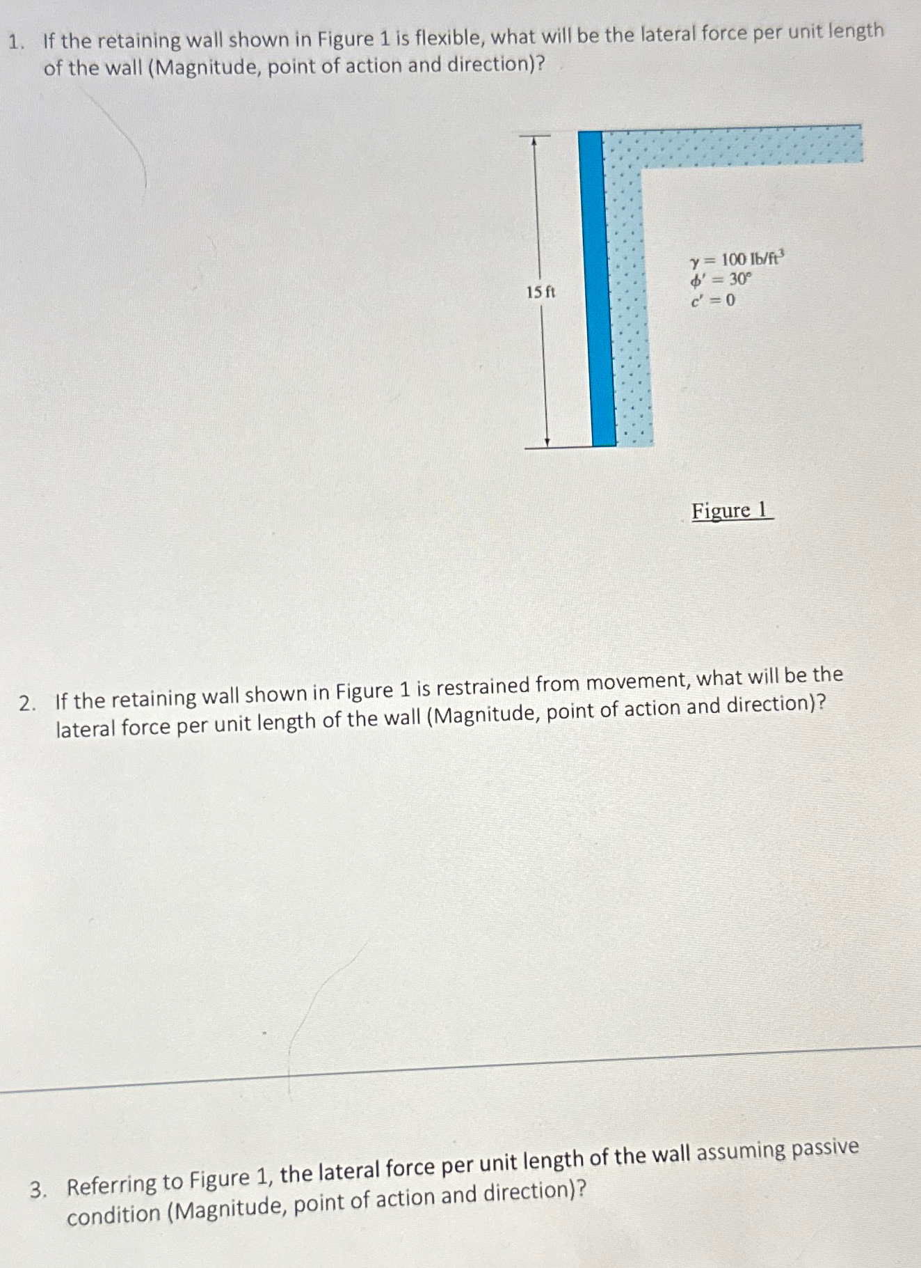 If the retaining wall shown in Figure 1 is