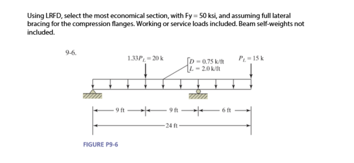 Using LRFD , select the most economical section,