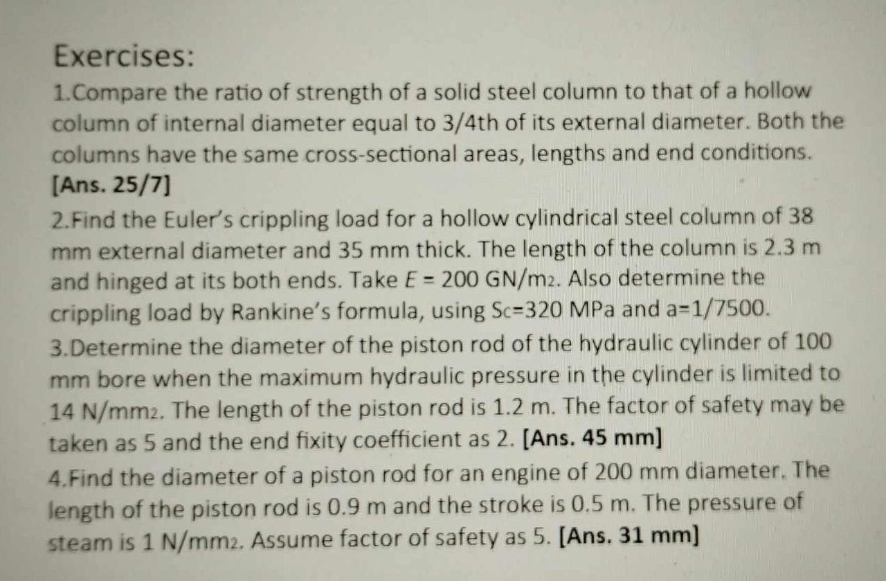 Exercises: Compare the ratio of strength of a