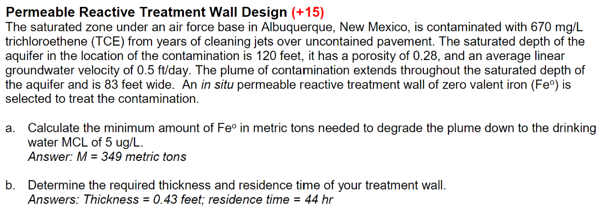 Permeable Reactive Treatment Wall Design ( + 1 5