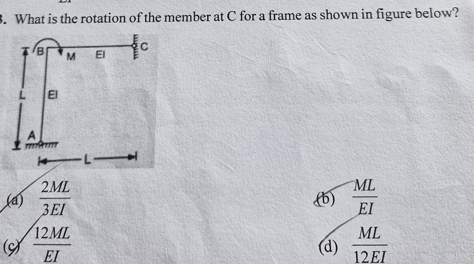 What is the rotation of the member at C for a
