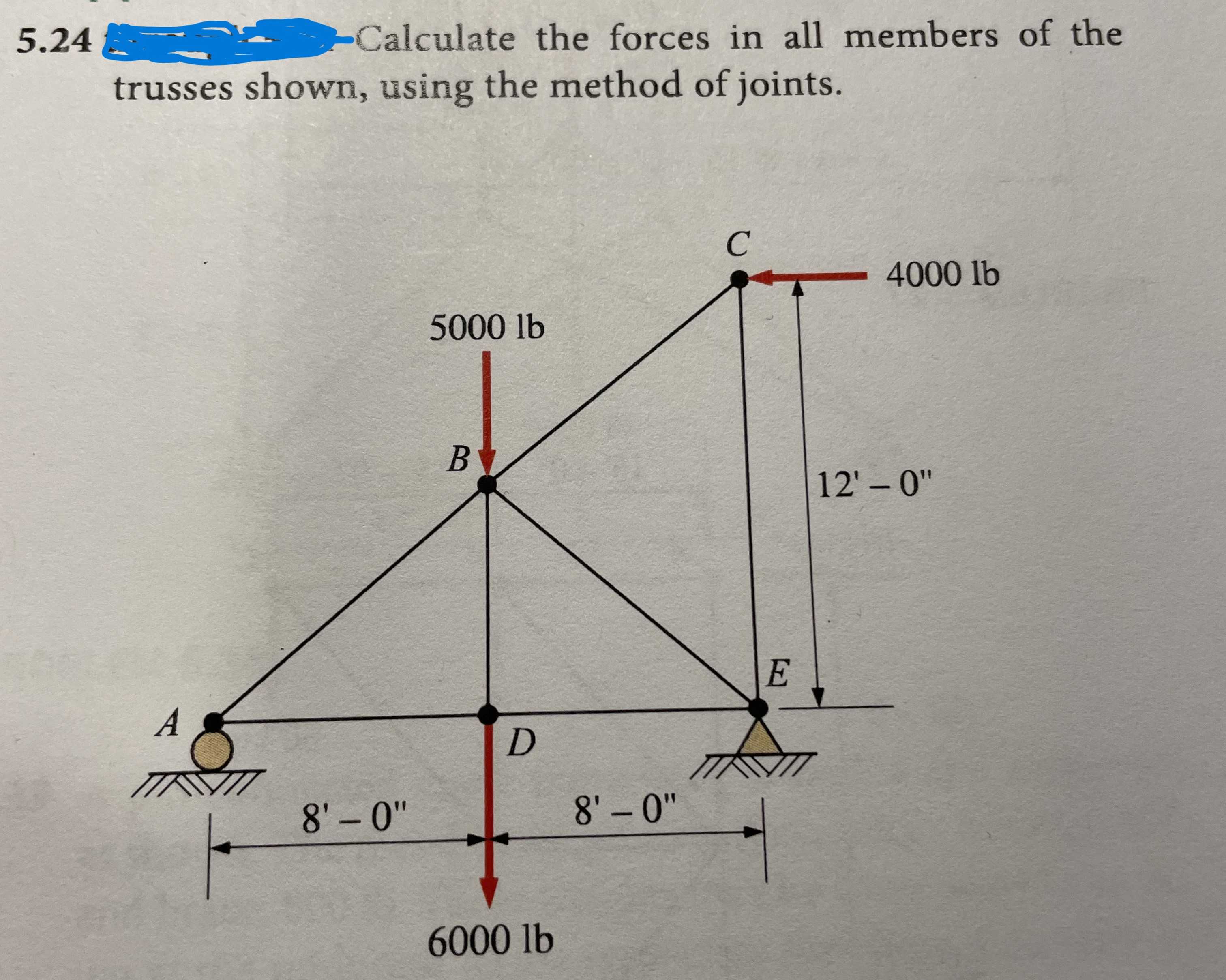 5 . 2 4 Calculate the forces in all members of