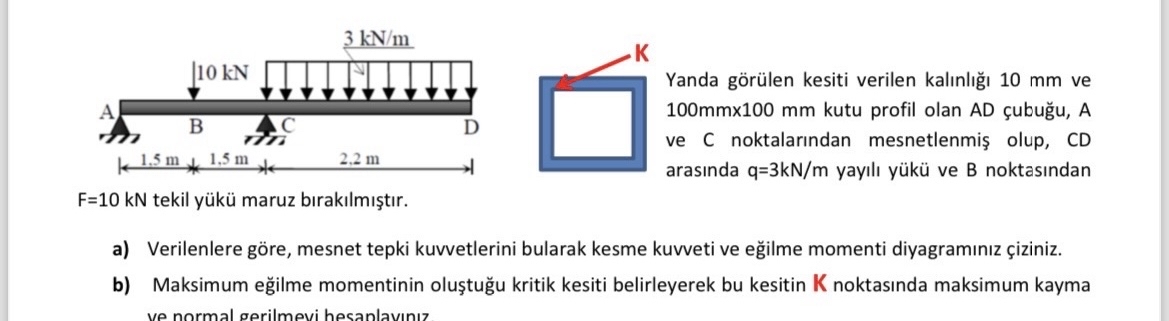 Yanda g r len kesiti verilen kal nl 1 0 m m ve 1