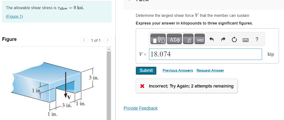 The allowable shear stress is \ tau allow = 9