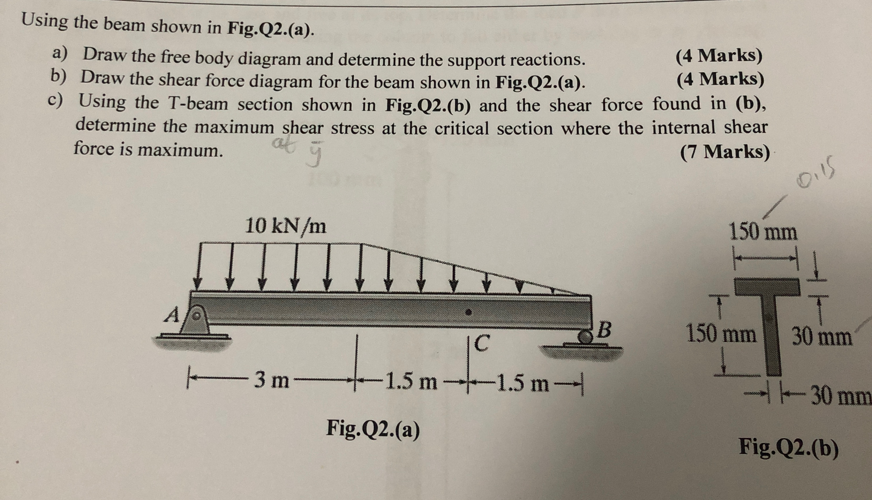 Using the beam shown in Fig.Q 2 . ( a ) . a )