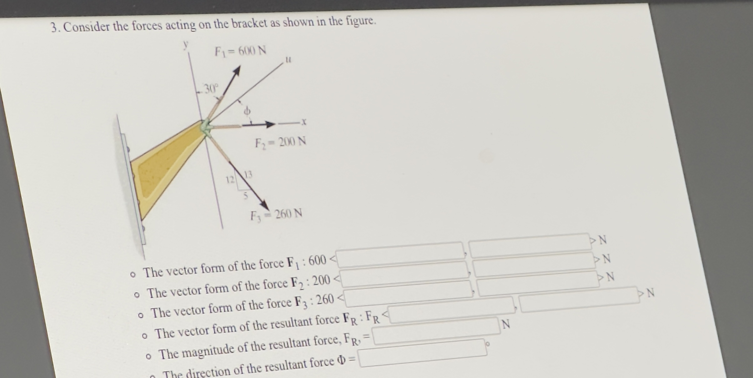 Consider the forces acting on the bracket as