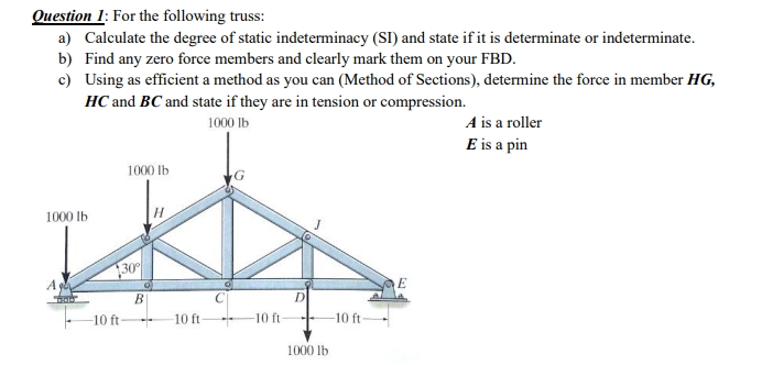 Ouestion 1 : For the following truss: a )