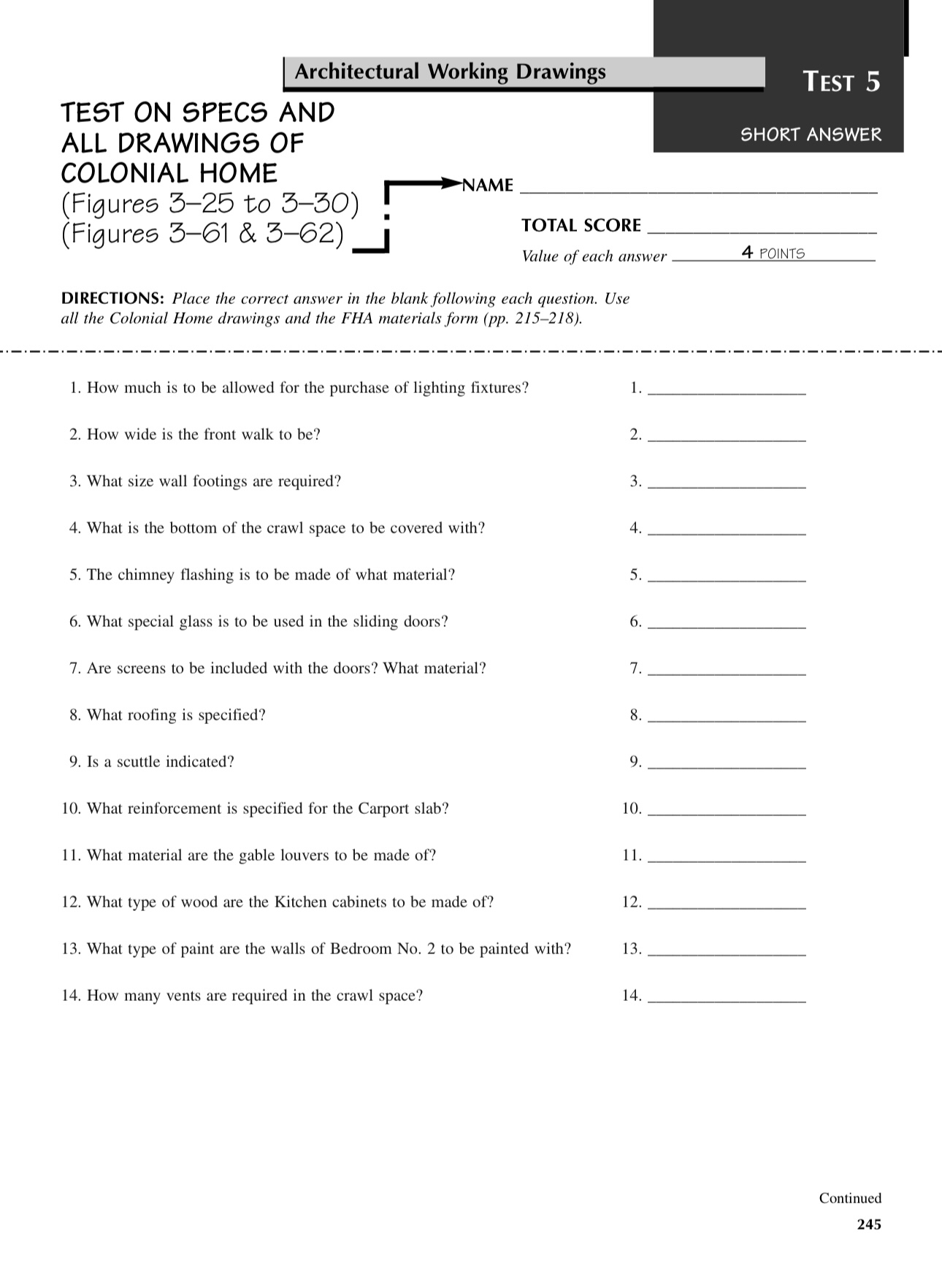 Architectural Working Drawings TEST 5 TEST ON