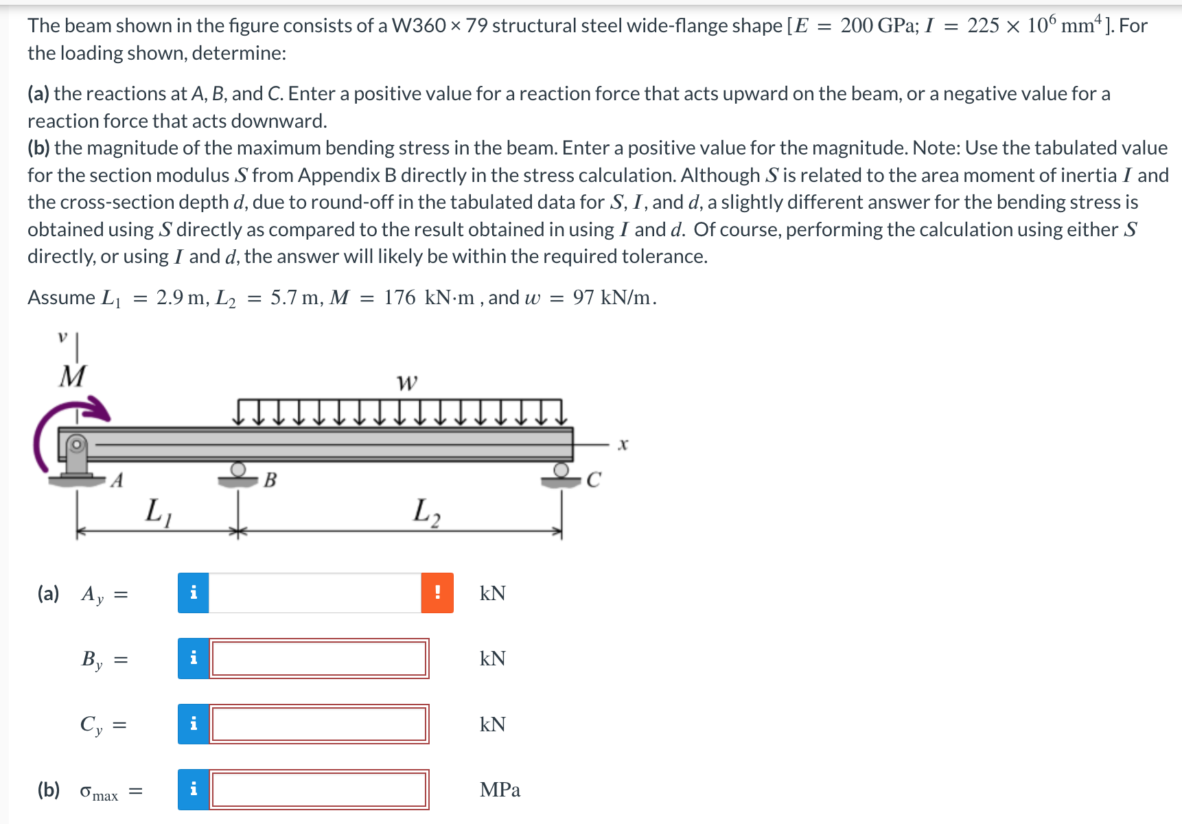 The beam shown in the figure consists of a W 3 6