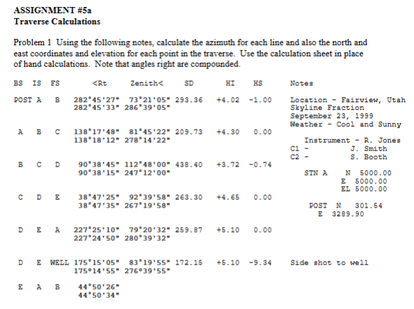 Problem 1 Using the following notes, calculate