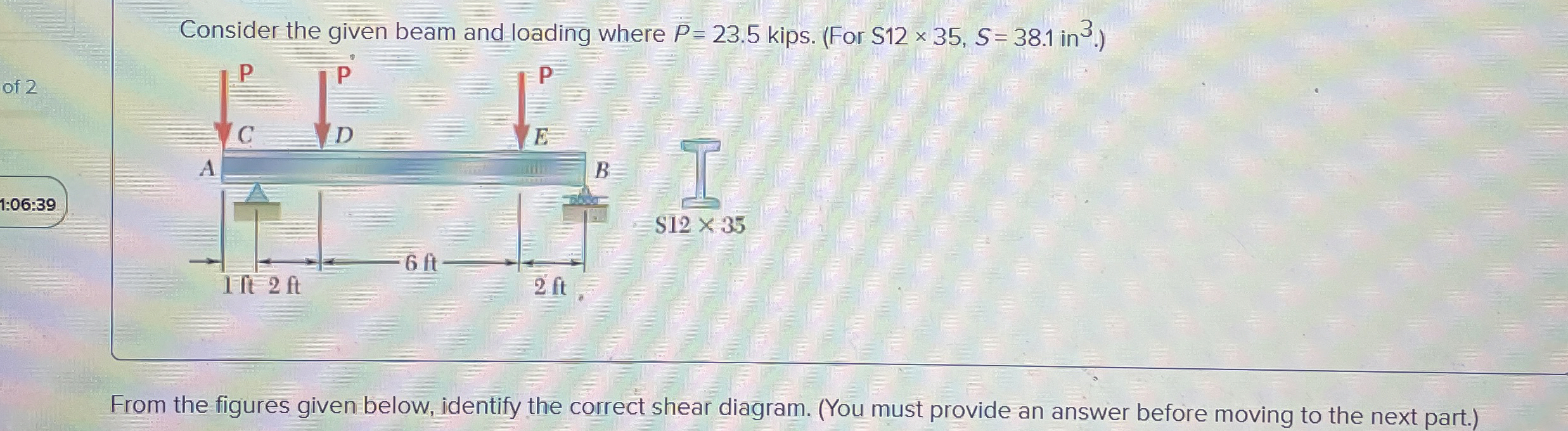 Consider the given beam and loading where P = 2 3