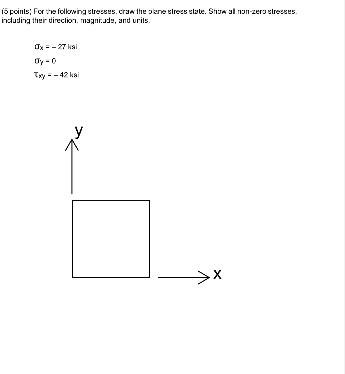 ( 5 points ) For the following stresses, draw the
