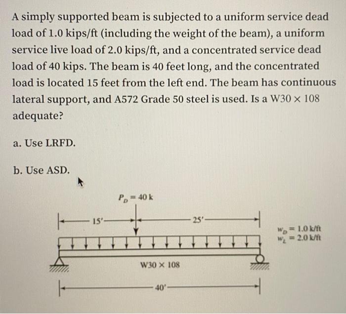 A simply supported beam is subjected to a uniform