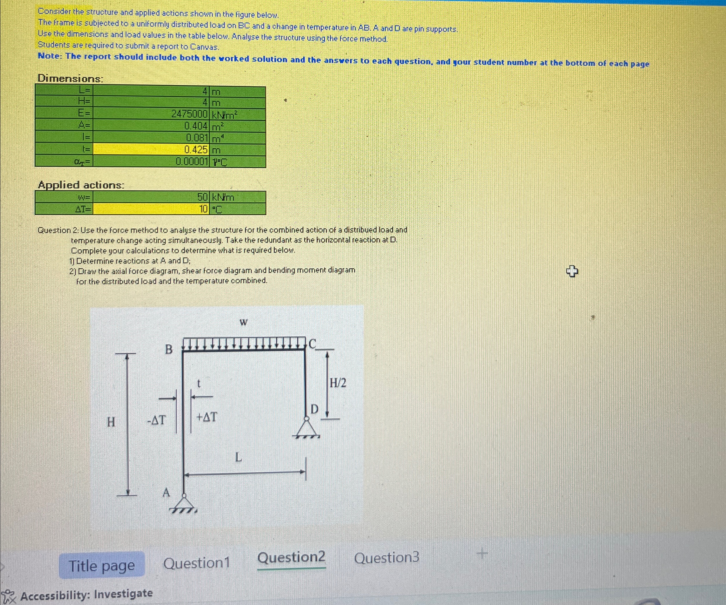 Consider the structure and applied actions shown