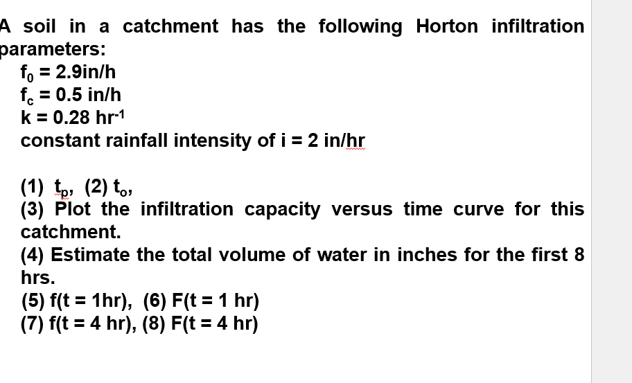 A soil in a catchment has the following Horton