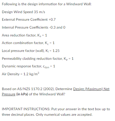 Following is the design information for a