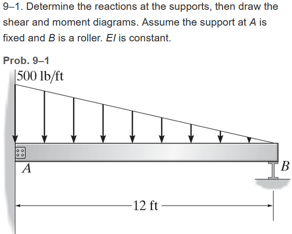 9 - 1 . Determine the reactions at the supports,
